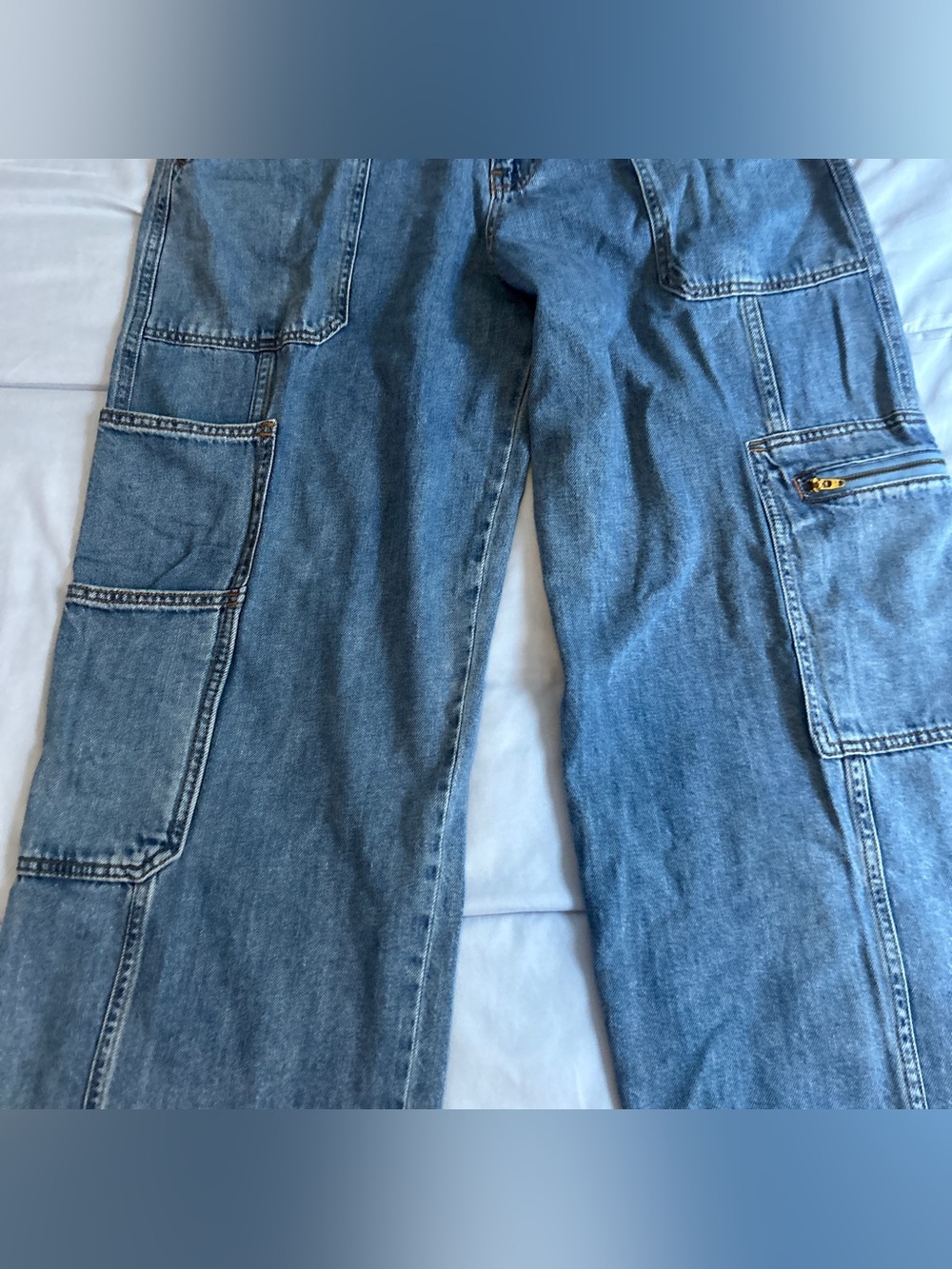 Wild Fable High Rise Cargo Utility Classic Wide leg denim Pants Women’s 12/R - Picture 3 of 10